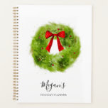 Weihnachtsplaner für Rustiker Planer<br><div class="desc">Festlicher Urlaubsplaner mit Aquarellbildern von grünem Kranz mit roten Beeren und Bogen.</div>