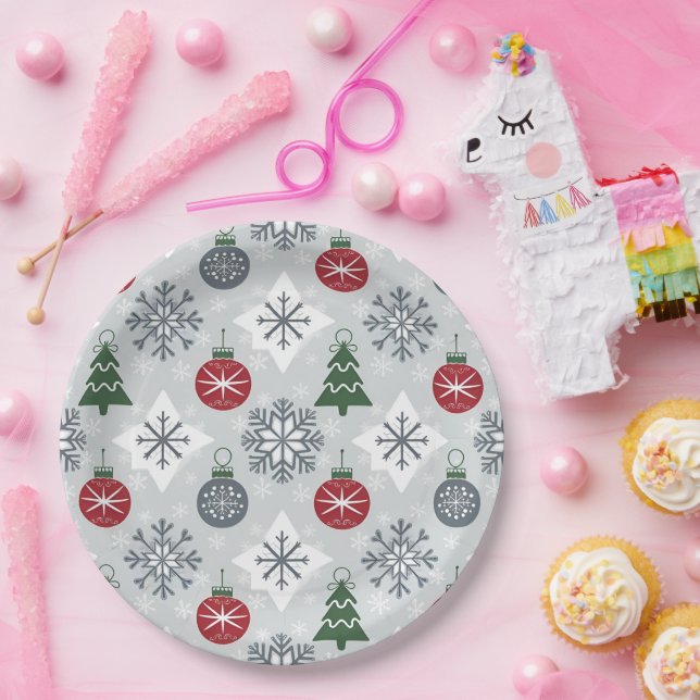 Weihnachtsplatte mit Schneeflocken Pappteller (Party)