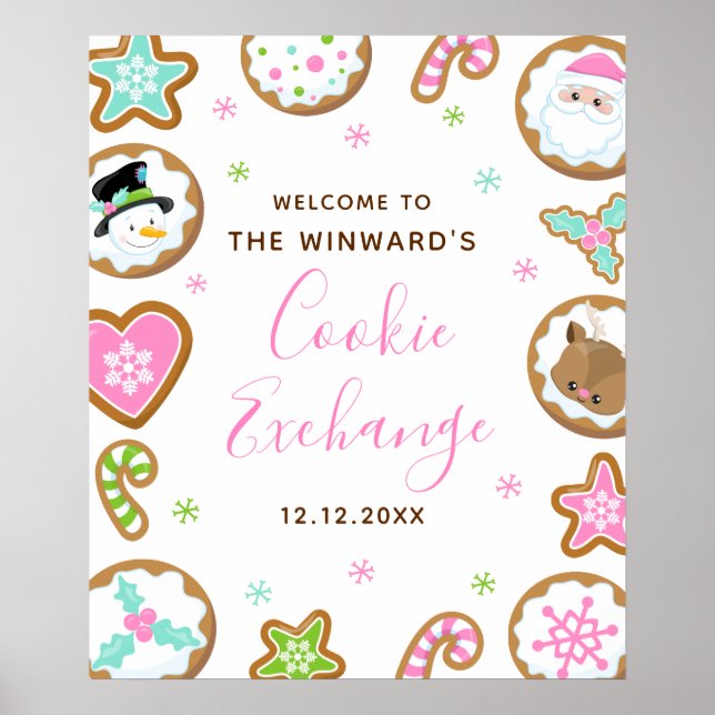 Weihnachtsplätzchen-Austausch Rosa Grüne Willkomme Poster (Vorne)