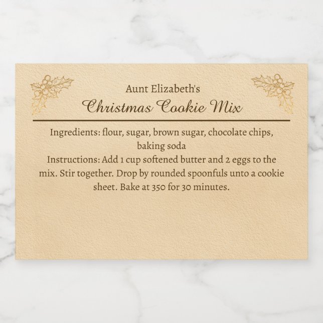 Weihnachtsplätzchen-Backmischung Holly Personalisi Lebensmitteletikett (Einzelnes Label)
