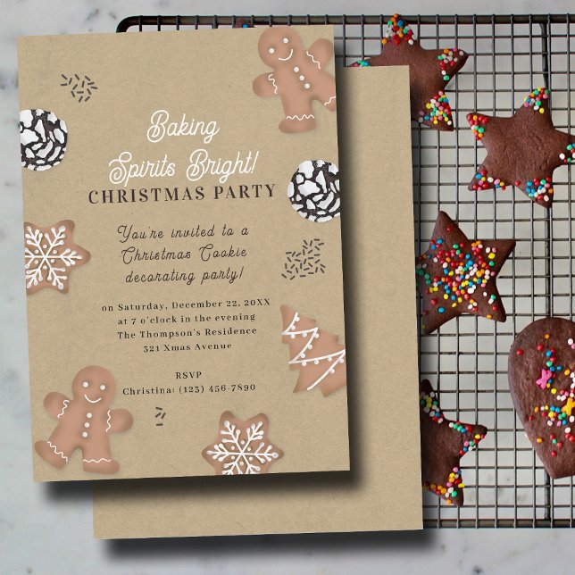 Weihnachtsplätzchen-Dekorationsparty Kraft Einladung (Christmas Cookie Decorating Party Kraft Invitation)