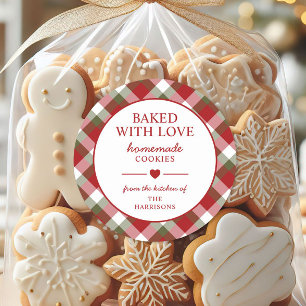 Weihnachtsplätzchen mit Liebe gebacken, kariert Runder Aufkleber