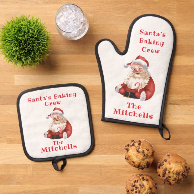 Weihnachtsplätzchen-Santa-Back-Team Ofenhandschuh & Topflappen-Set (Oben Unten)