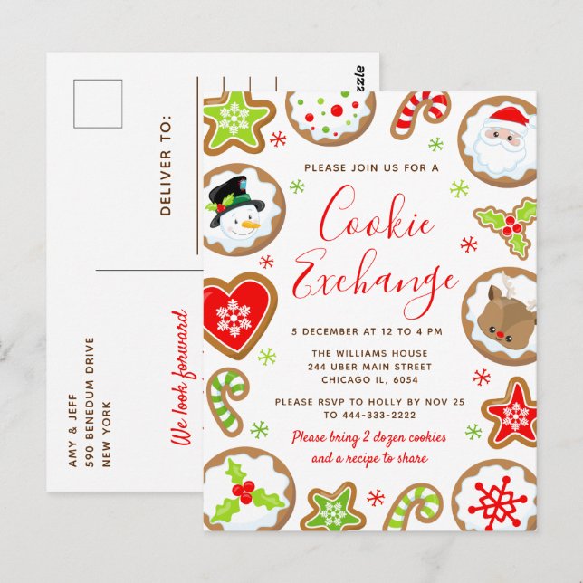 Weihnachtsplätzchen-Tausch Rot und Grün Postkarte (Vorne/Hinten)