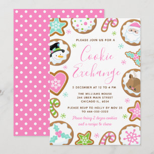 Weihnachtsplätzchen-Tauschaktion Pink und Grün Einladung