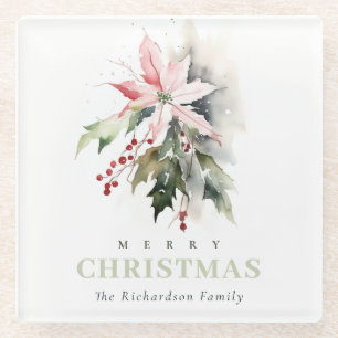 Weihnachtspoinsettia Berries Folies Wasserfarbe Glasuntersetzer