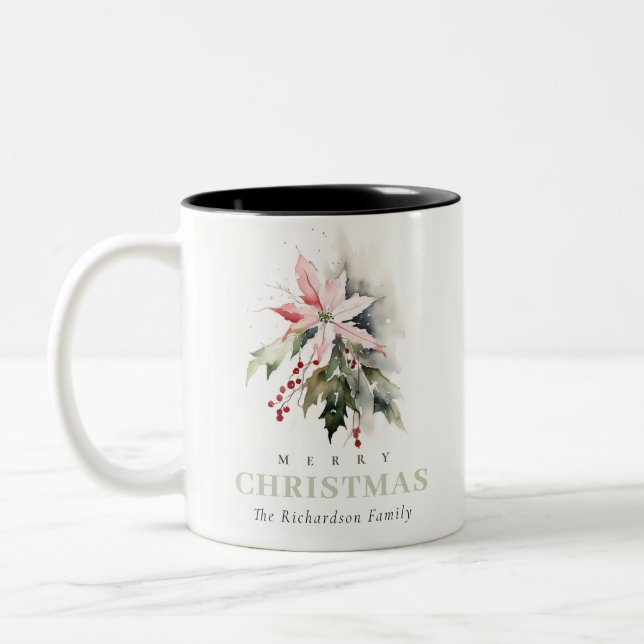 Weihnachtspoinsettia Berries Folies Wasserfarbe Zweifarbige Tasse (Links)