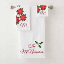 Weihnachtspoinsettia-Monogramm-Badezimmer-Tuch-Set