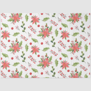 Weihnachtspoinsettia und Beeren feierliches Muster Seidenpapier