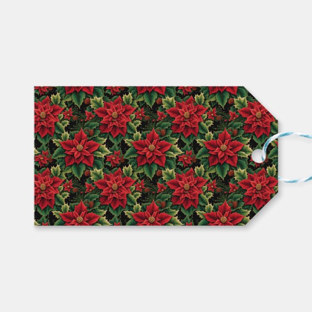 Weihnachtspoinsettien Geschenkanhänger (Vorderseite (Horizontal))