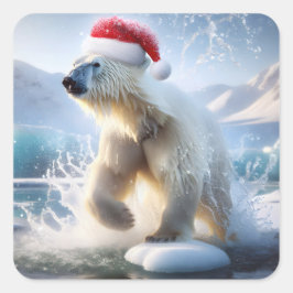 Weihnachtspolar mit Santa Cap Quadratischer Aufkleber