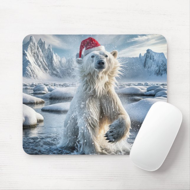 Weihnachtspolarbär in arktischem Wasser Mousepad (Mit Mouse)