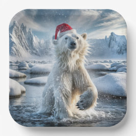 Weihnachtspolarbär in arktischem Wasser Pappteller