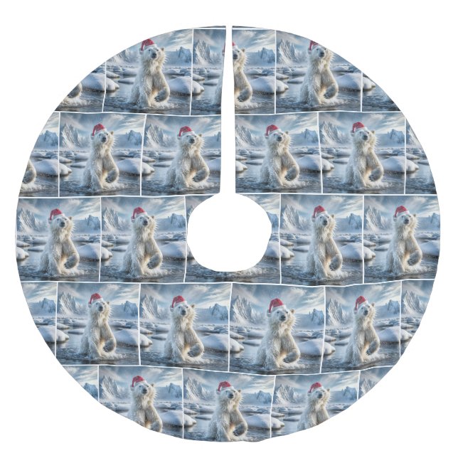 Weihnachtspolarbär in arktischem Wasser Polyester Weihnachtsbaumdecke (Vorderseite)