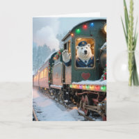 Weihnachtspolarbär in einer alten Dampflokomotive