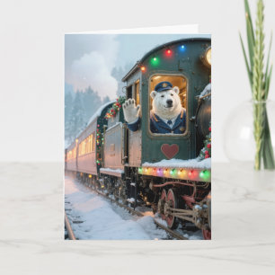 Weihnachtspolarbär in einer alten Dampflokomotive Karte