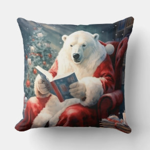 Weihnachtspolarbär lesend kissen