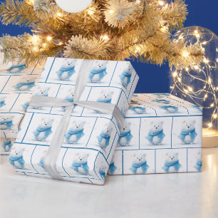 Weihnachtspolarbär mit blauem Scarf Geschenkpapier