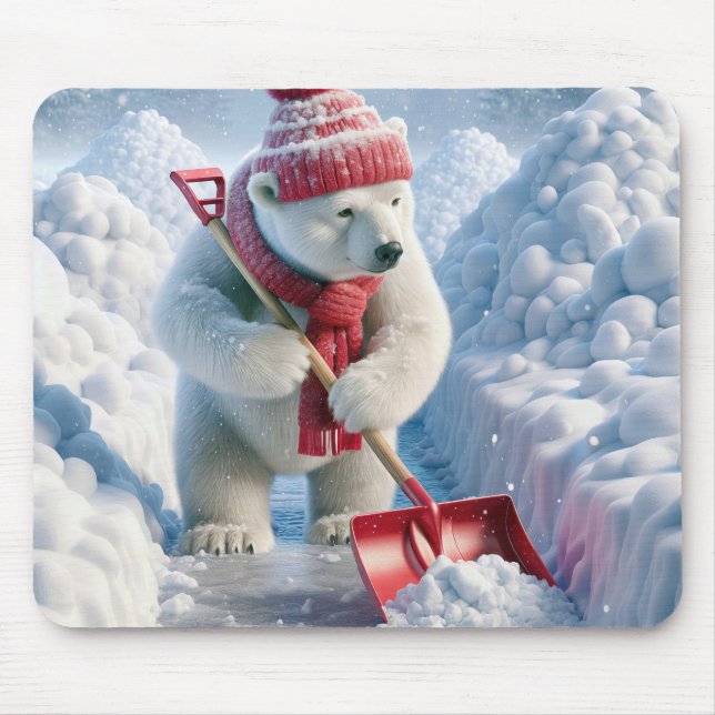 Weihnachtspolarbär mit roter Schaufel Mousepad (Vorne)