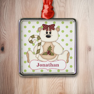 Weihnachtspolarbär Personalisiert Silbernes Ornament