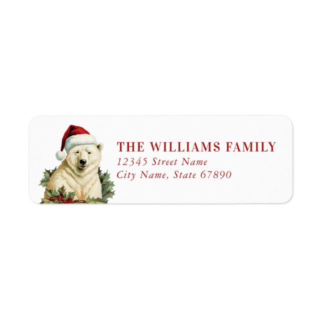 Weihnachtspolarbär-Rücksendeadressetiketten (Vorne)