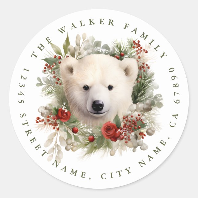 Weihnachtspolarbär Rundkleber Runder Aufkleber (Vorderseite)