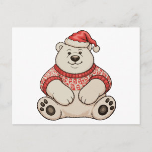 Weihnachtspolarbär-Santa-Hut Weihnachtsferienzeit Feiertagspostkarte