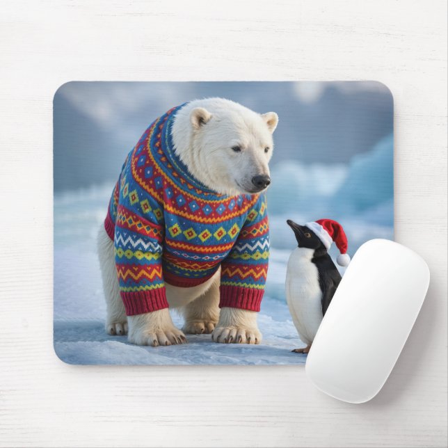 Weihnachtspolarbär und Pinguinfreunde Mousepad (Mit Mouse)