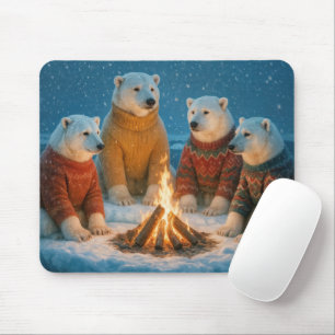 Weihnachtspolarebären um ein Lagerfeuer Mousepad