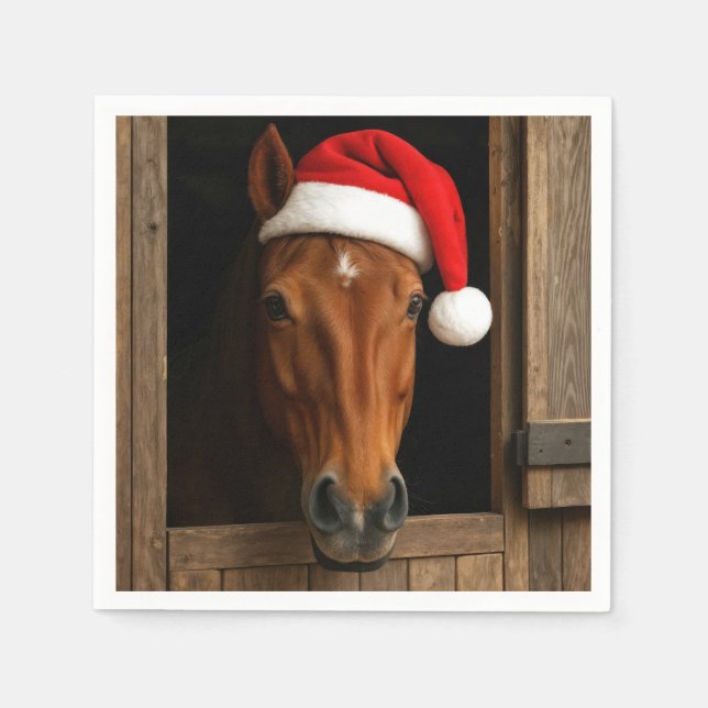 Weihnachtspony im Stallfenster Serviette (Vorderseite)