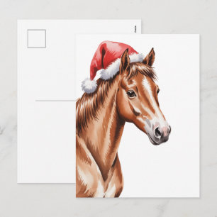 Weihnachtspony mit Weihnachtsmannmütze Feiertagspostkarte