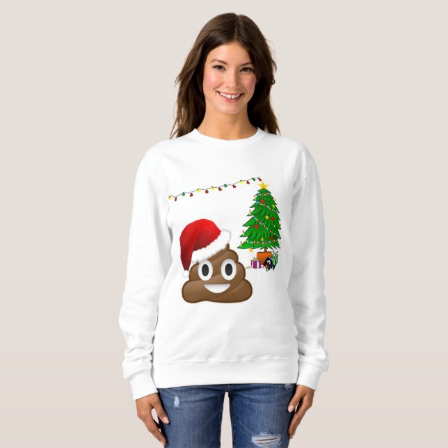 Weihnachtspoo Emoji Frauen Sweatshirt (Vorne ganz)