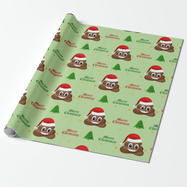 Weihnachtspoo Emoji mit Weihnachtsmannmütze Packpa Geschenkpapier (Ungerollt)