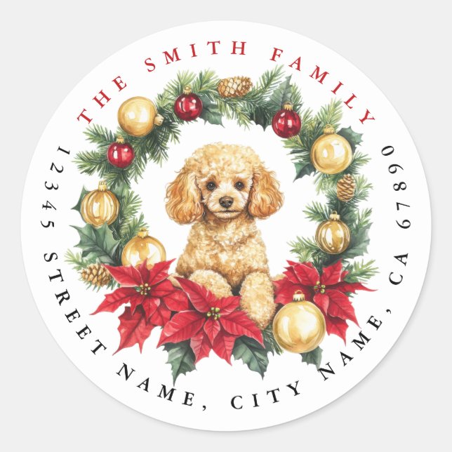 Weihnachtspoodle Round Stickers (Vorderseite)