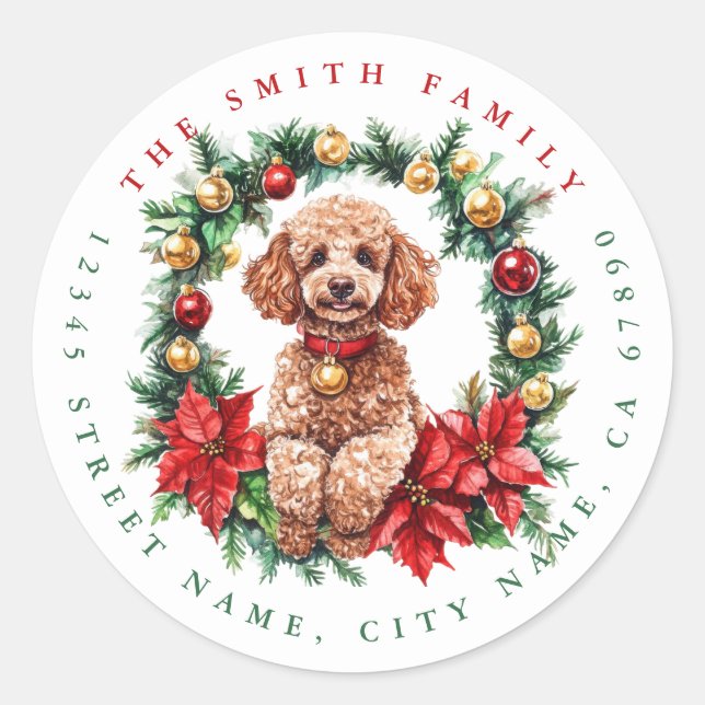 Weihnachtspoodle Round Stickers (Vorderseite)