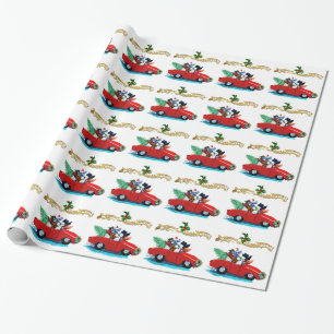 Weihnachtspoodles Vintage Car Geschenkpapier
