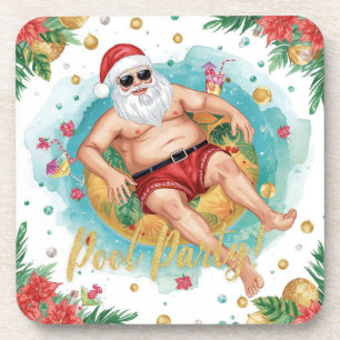 Weihnachtspoolparty mit dem Weihnachtsmann Getränkeuntersetzer