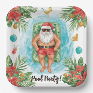Weihnachtspoolparty mit dem Weihnachtsmann Pappteller