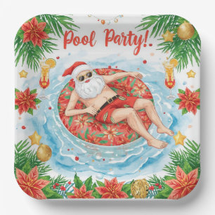 Weihnachtspoolparty mit dem Weihnachtsmann Pappteller