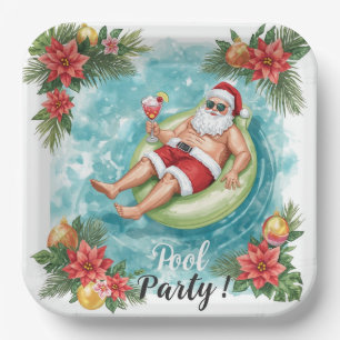 Weihnachtspoolparty mit dem Weihnachtsmann Pappteller