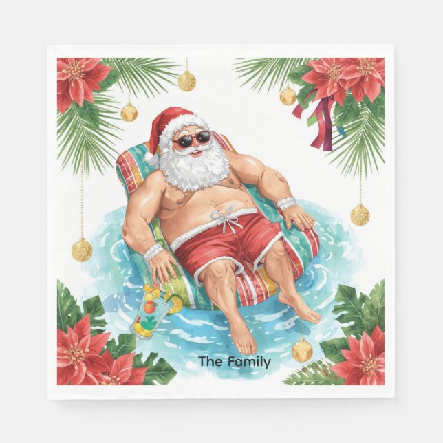 Weihnachtspoolparty mit dem Weihnachtsmann  Serviette (Vorderseite)