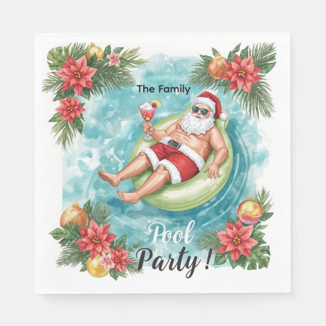 Weihnachtspoolparty mit dem Weihnachtsmann  Serviette (Vorderseite)