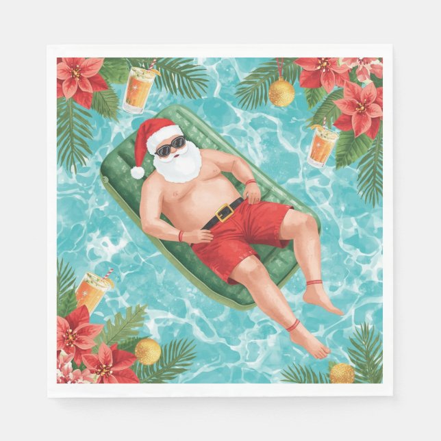 Weihnachtspoolparty mit dem Weihnachtsmann  Serviette (Vorderseite)