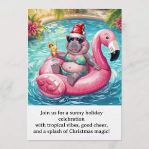 Weihnachtspoolparty Süßes Nilpferd auf Flamingo-S Einladung