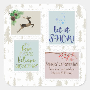 Weihnachtspost Briefmarken personalisiert Quadratischer Aufkleber