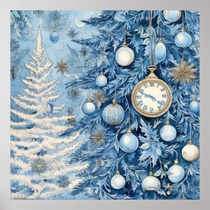 Weihnachtsposter mit blauen Ephemera Poster