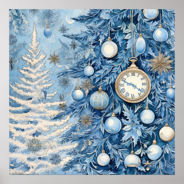 Weihnachtsposter mit blauen Ephemera Poster (Vorne)