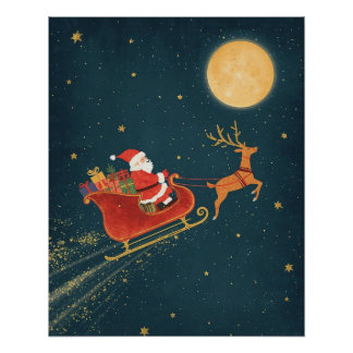 Weihnachtsposter mit Santas Schlitten Poster