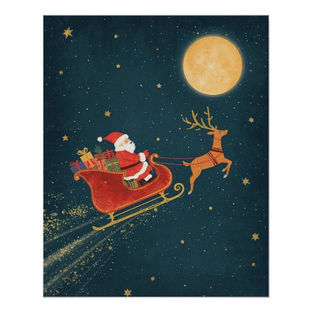 Weihnachtsposter mit Santas Schlitten Poster (Vorderseite)
