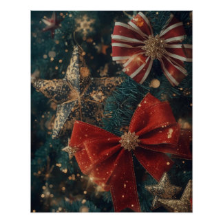 Weihnachtsposter mit Schleifen und Sternen Poster